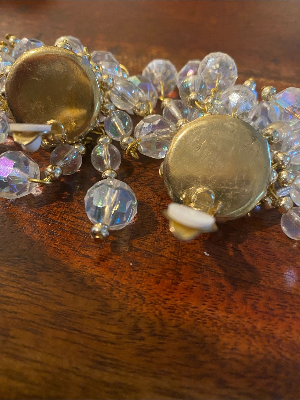 Vintage Iridescent Bead Cluster Waterfall Clip-On Earrings - Picture 7 of 8